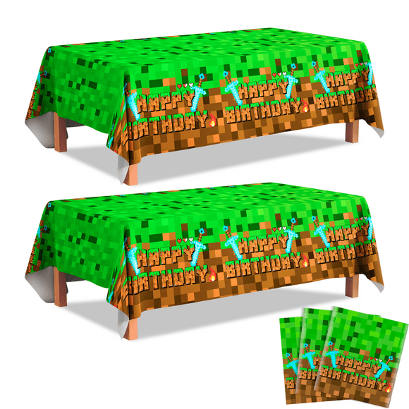 Nappe de Fête Geme, Ensemble de 3 Pcs de Couvre-Table à Thème de Jeu Pixel - Nappe d'Anniversaire de Jeu, Nappe de Décorations de Table de Jeu, Parfait pour les Fournitures de Décorations d'Anniversaire de Jeu