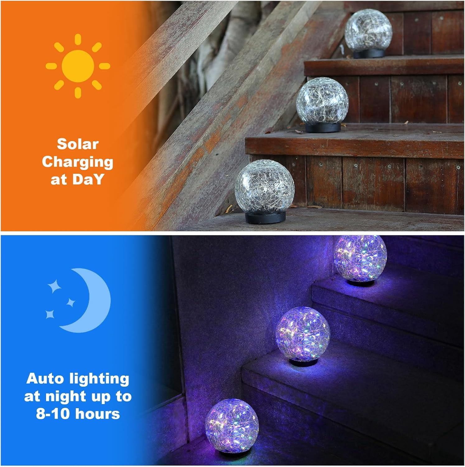 1 Pack Solar Globe Lights Outdoor Waterproof-Solar Balls-Solar Garden Lights-Orbs Cracked Glass Ball for Lawn Patio Yard Backyard Decorations