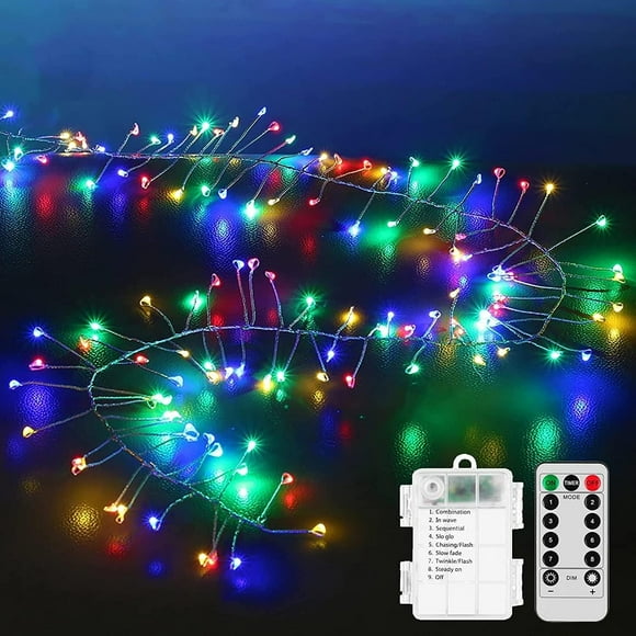 LINLIN Mini Cluster Chain String Light,LED Firefly Lights Battery Operated 8 Modes with Remote Control Firecrackers Fairy Lights for Xmas Party Garden Decoration