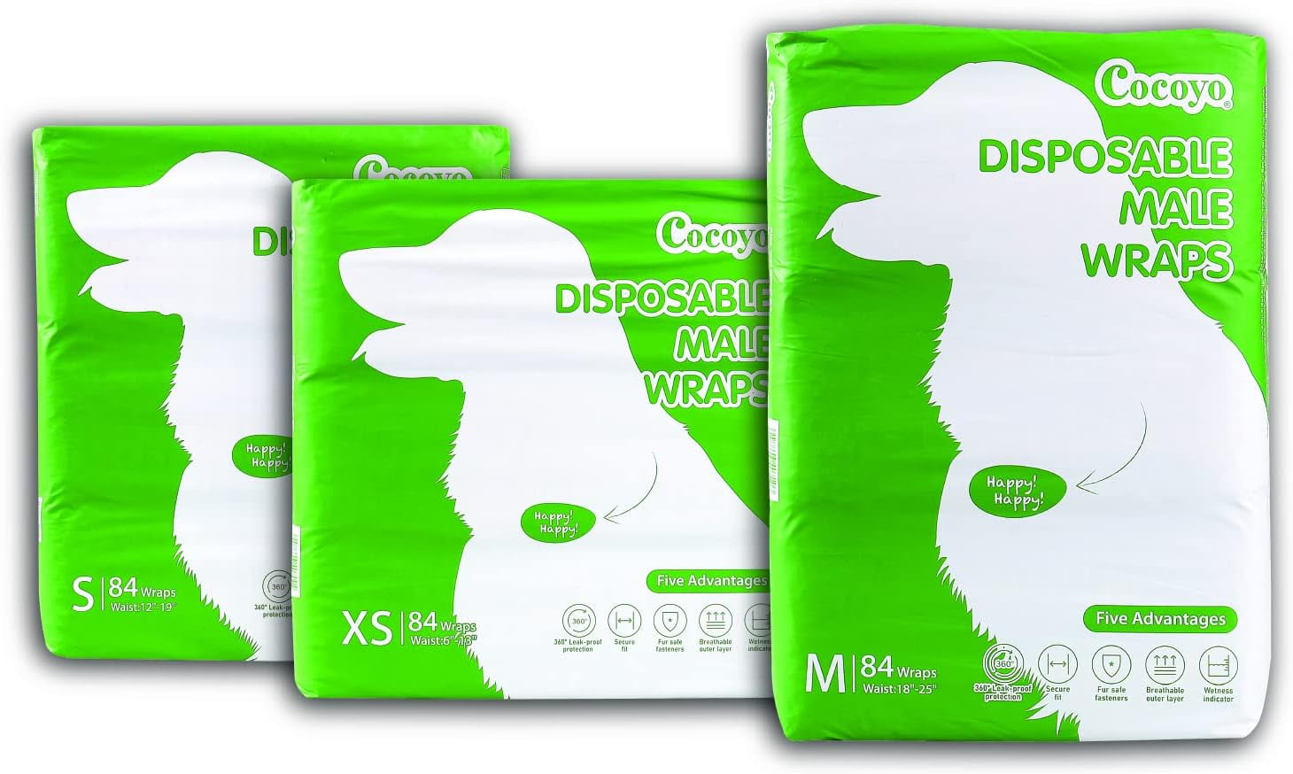 COCOYO Y11 Disposable Male Dog Wraps, Extra Small Size, 84 Count, Super Absorbent, Breathable