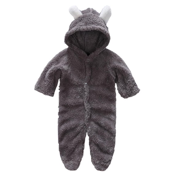 Newborn Baby Solid Romper Unisex Infants Hooded Outfit Clothes Coral Fleece Jumpsuits S-XL