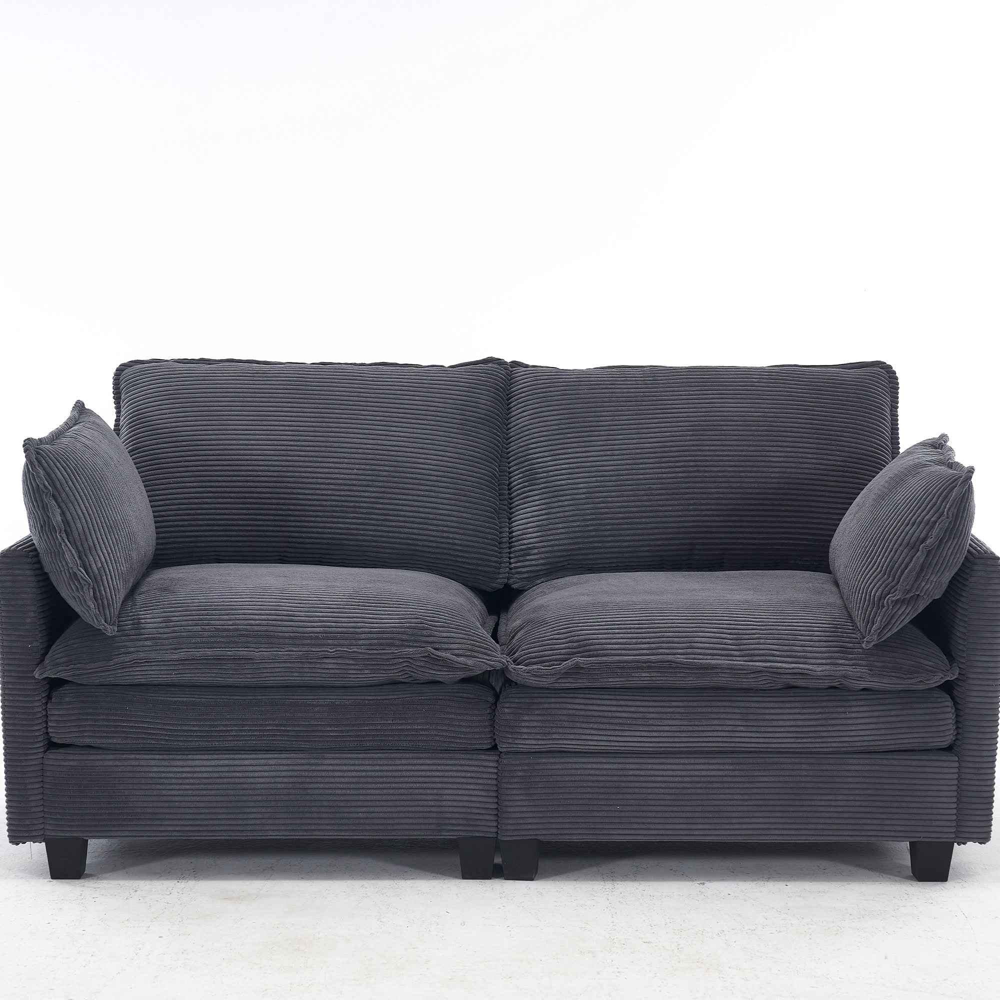 MAYEERTY Modular 2-Seater Loveseat Sofa, Corduroy Deep Seat Couch with 2 Lumbar Pillows, for Living Room Apartment Small Space