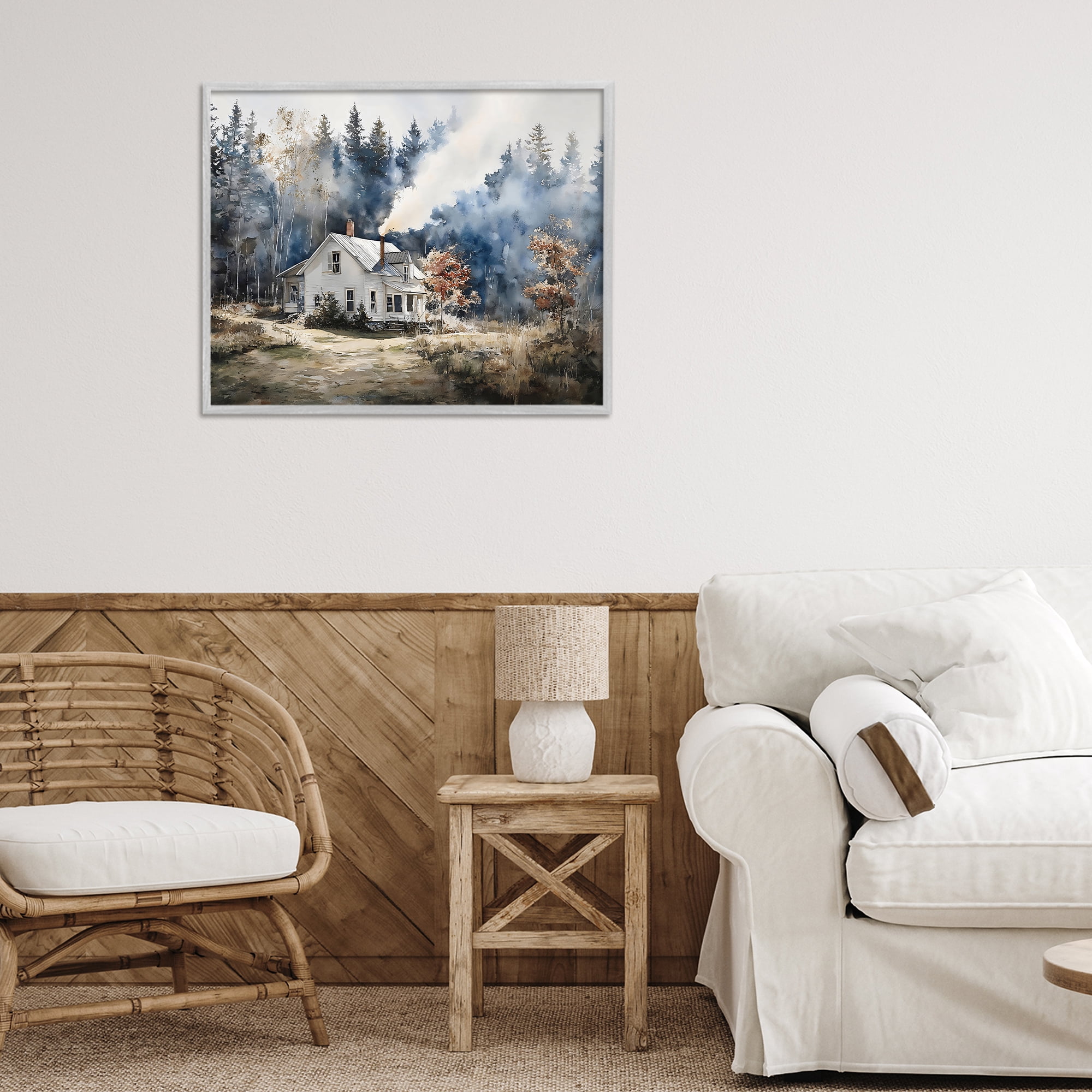 Stupell Industries Indigo Smoke at Woodland Cottage Gray Framed Giclee Art, design by Franklyn Gregory