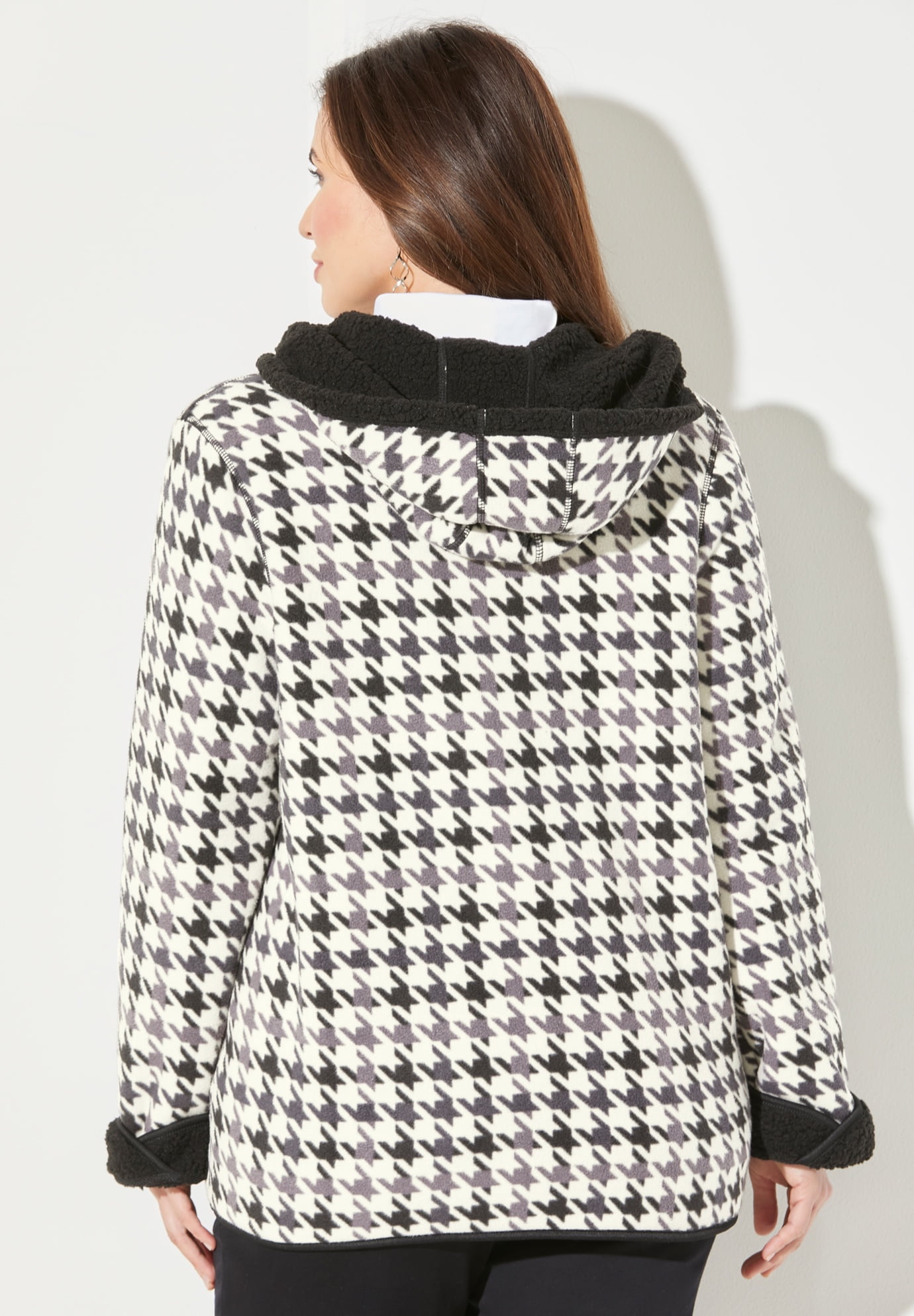 Women's Plus Size Printed Fleece Coat With Sherpa Lining - image 2