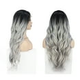thumbnail image 3 of Unique Bargains Lace Front Wigs for Women 26" Black Gradient Gray Long Body Wave with Wig Cap, 3 of 6