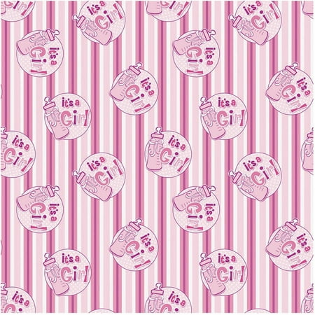 Unique Industries Pink Paper Baby Shower Gift Wrap Paper, 12.5 sq ft.