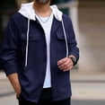 thumbnail image 1 of Blusa de manga larga con capucha para hombre, jersey deportivo de cuello alto, manga larga, color liso, con bolsillo, de poliéster, 1 of 9