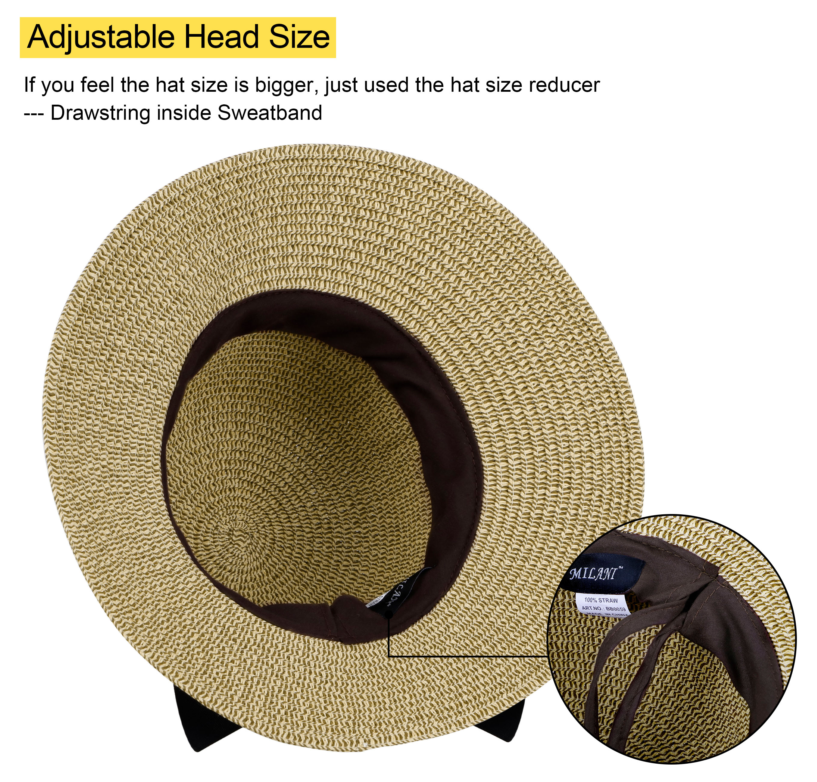 Women's Sun Hats UV Protection Large Wide Brim Hat Women Packable Sun Hat for Women Straw Hats With Bow Tie Womens Beach Hat Womens Sun Hat,Dark Brown - image 5 of 7