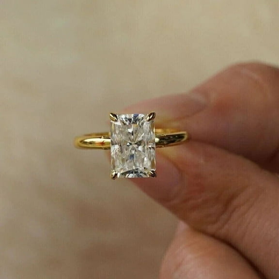 Jewelerix Brilliant Radiant Cut Engagement Ring 14K Yellow Gold Vermeil Wedding Ring Hidden Halo Solitaire Women Best Jewelry Bridal Proposal Ring