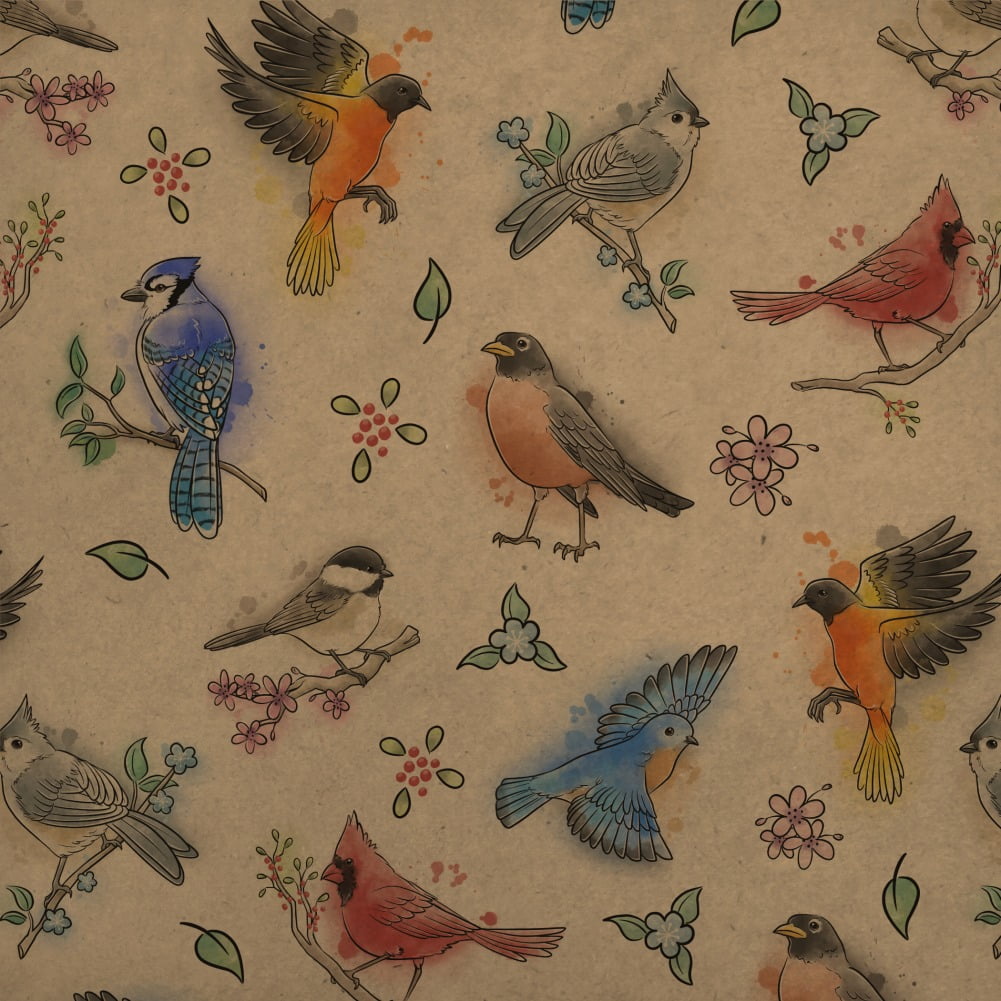 Northeastern Birds Pattern Premium Kraft Roll Gift Wrap Wrapping Paper