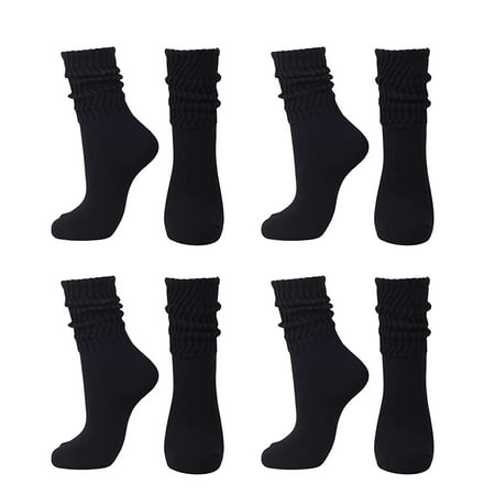 

Long Loose Stacked Chunky Cotton Socks for Women Black-4 Pairs