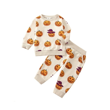 

Bagilaanoe 2Pcs Toddler Baby Girl Boy Halloween Outfits Pumpkin Print Long Sleeve Sweatshirt Tops + Trousers 6M 12M 18M 24M 3T 4T Fall Long Pants Set