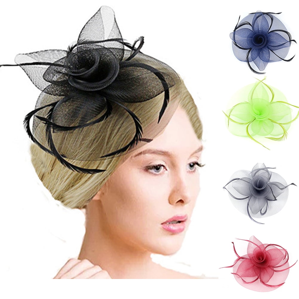 Women Girl High-end Hemp Yarn Hat Feather Flower Net Yarn Hat Tea Party Headwear 