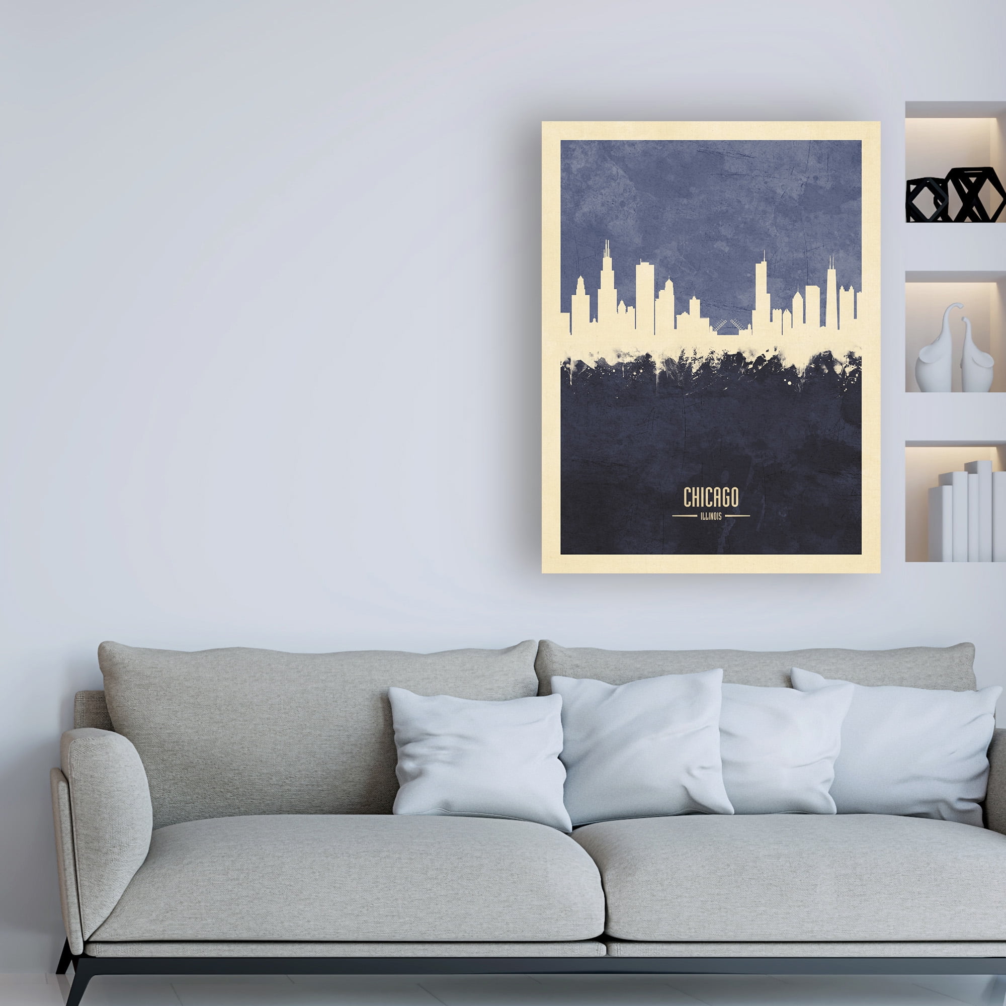 Trademark Fine Art 'Chicago Illinois Skyline Navy Poster' Canvas Art by Michael Tompsett