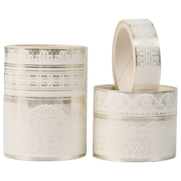 6 Styles 6 Rolls Lace Washi Tape Stickers Decorative Tape Rolls Bulk Mixed Sizes White Transparent Vintage Floral Sticker Roll for Scrapbooking Gift Wrapping Journal DIY Craft Supplies Decor