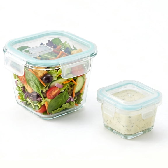 Pethiy Airtight Glass Food Storage Jars Set of 2, 160ml & 750ml Leak-Proof Containers, BPA-Free Microwave Dishwasher Safe, Portable Meal Prep Container for Baby Food, Salad, Picnic & Kitchen Storage