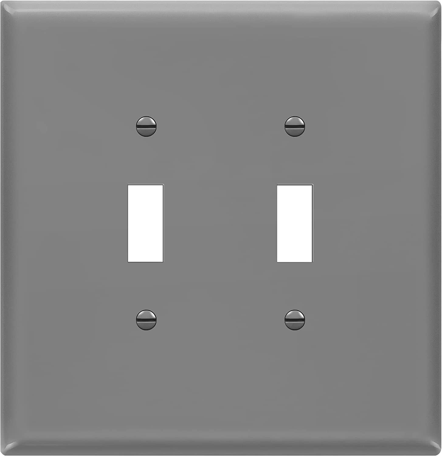 ENERLITES Double Toggle Switch Cover, Two Gang Light Switch Wall Plate, Gloss Finish, Oversized 2-Gang 5.5' x 5.5', Unbreakable Polycarbonate Thermoplastic, UL Listed, 8812O-GY, Gray