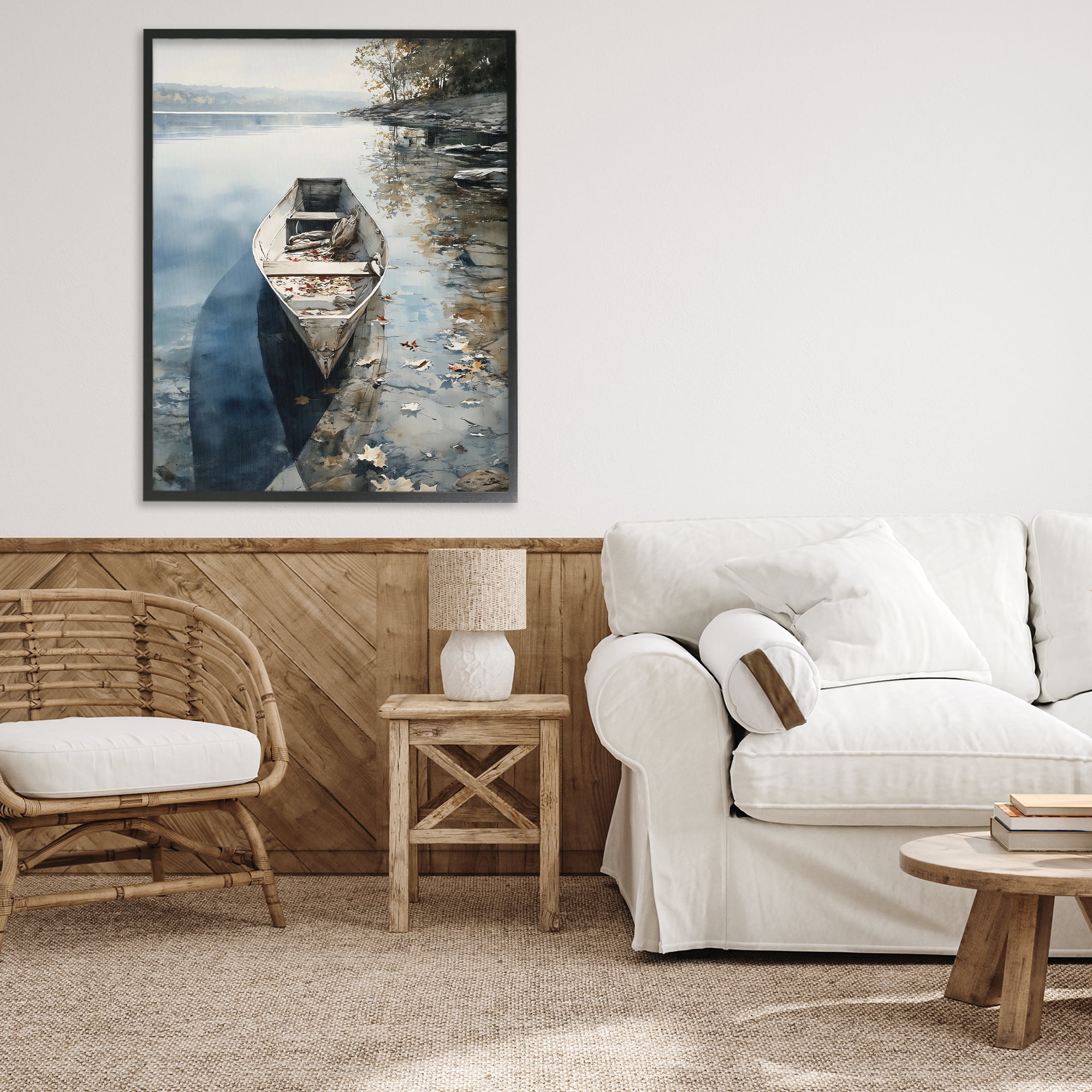 Stupell Industries Boat In The Fall Reflection Black Framed Giclee Art, design by Franklyn Gregory