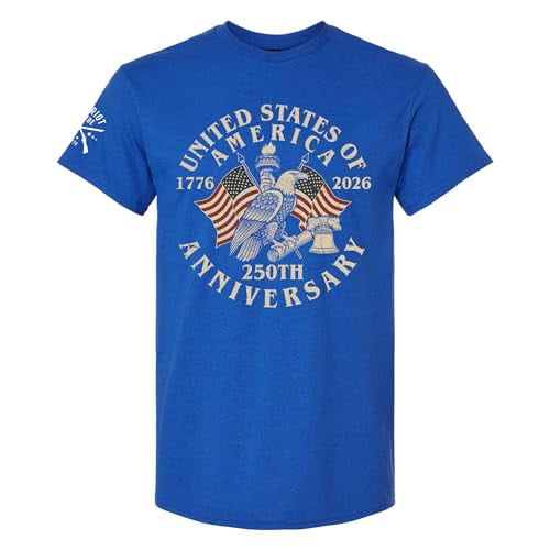 Patriot Pride Men’s Gildan Graphic T-Shirt – United States of America 250th Anniversary 1776–2026 Patriotic Eagle Design -Antique Royal-Small
