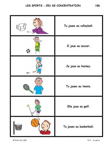 Activités reproductibles en français pour la classe de FLS sur les sports