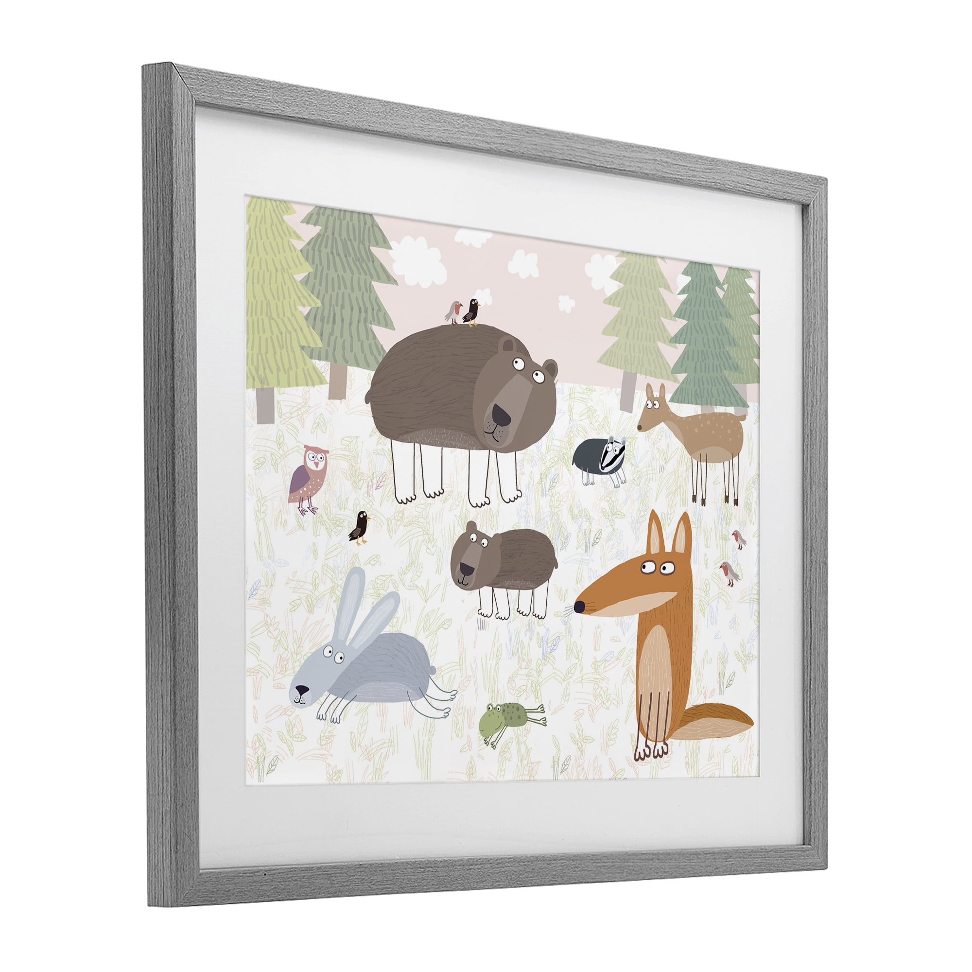 Stupell Industries Forest Animals Out and About Gray Framed Print Under Glass, design by Carla Daly