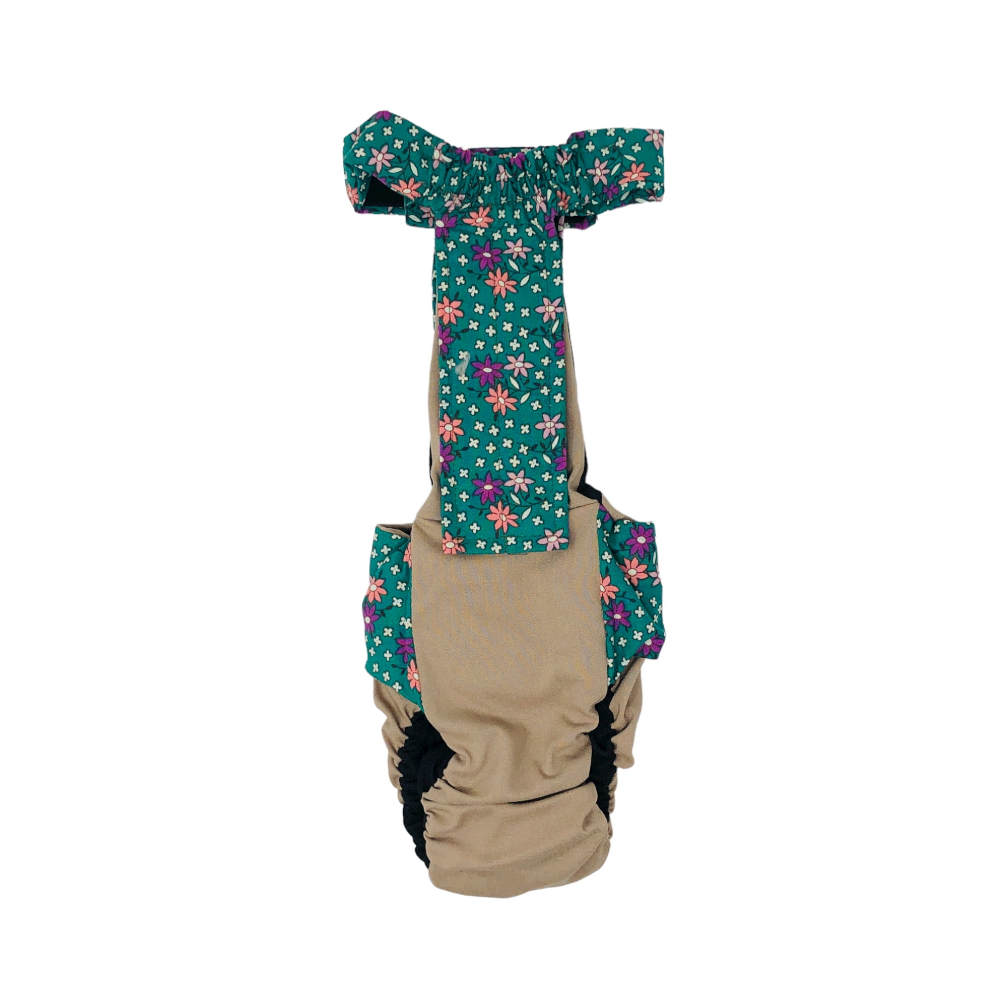 Barkertime Flowers Green on Brown Dog Diaper Overall