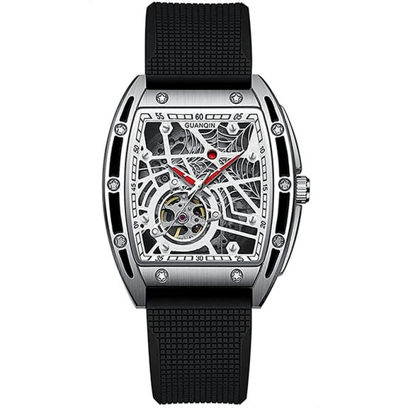 GUANQIN Men Japan Automatic Mechanical Luminous Tonneau Design Stainless Steel/Leather/Rubber Wrist Watch Skeleton Tourbillon Sapphire Crystal Waterproof Self-Winding Clock