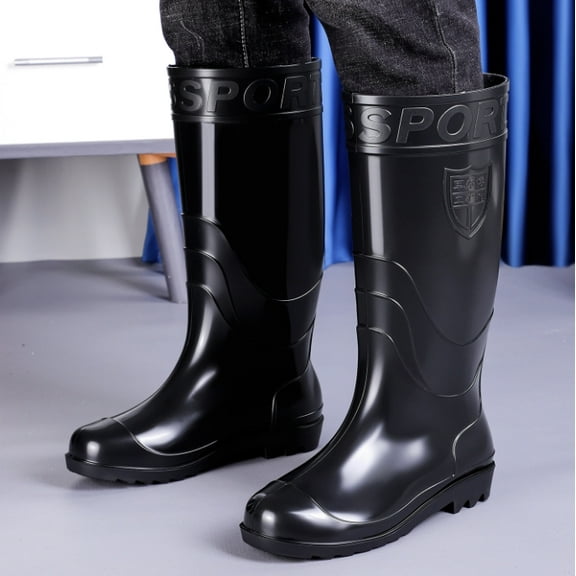 Protective Footwear,Durable Black High - Top Rubber Rain Boots - 100% Waterproof PVC, Slip - Resistant, and Stylish for Outdoor and Work Use