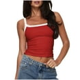 thumbnail image 2 of Vmvidoty Women Sleeveless Lace Trim Crop Tank Tops Scoop Neck Strappy Slim Fit Backless Cami Shirt Summer Red S, 2 of 6