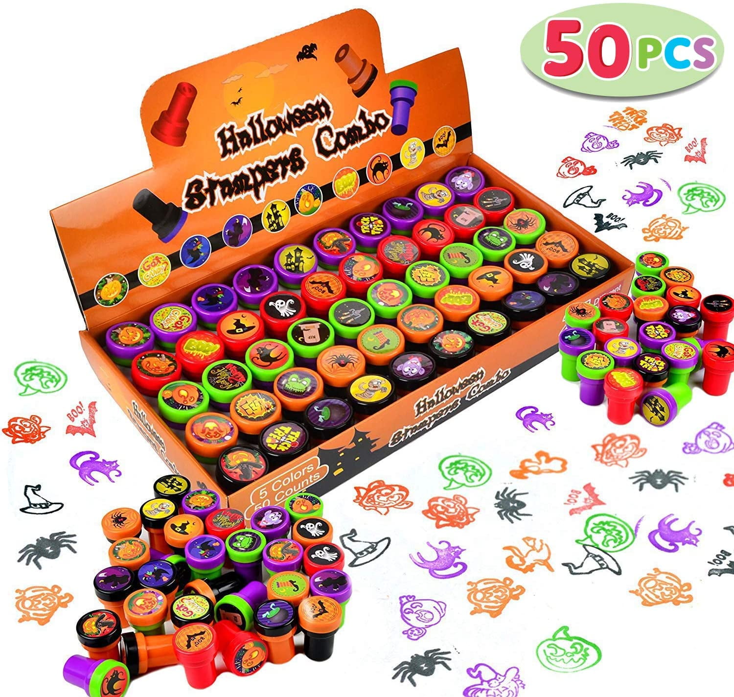 Stamps Rubber Duck in Trick or Treat Bags Stickers Erasers 156 Pieces Halloween Toys Novelty Assortment for Halloween Party Favors Assorted Halloween Themed Stationery Kids Gift Set Trick Treat Price Party Favor Toy Including Halloween Pencils