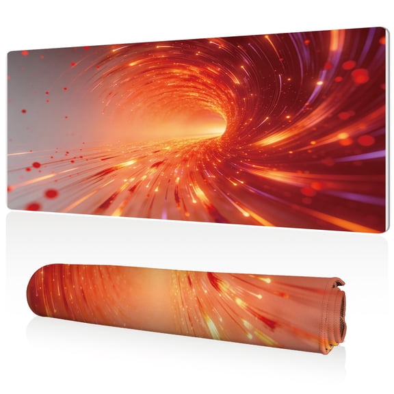 LIVEKEY XL Mouse Pad 80x40x0.3cm Full Desk Coverage Non Slip Red Hued Spiral Galaxy Design with Glowing Particles Durable Easy Clean Sewn Edges for Gaming and Office