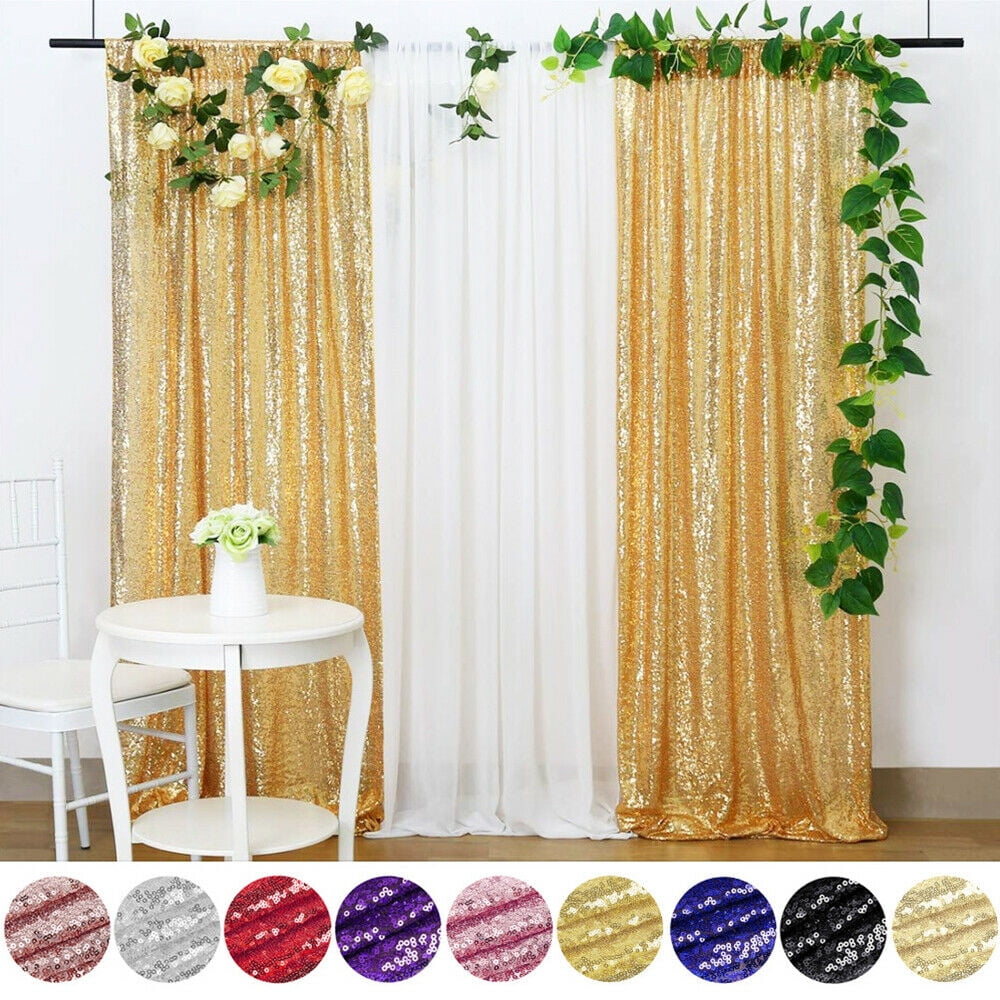 Sequin Backdrop Curtain Panel 2 Pieces 2FTx8FT Gold Sequin Photography Backdrop for Prom Party Wall Background Decoration 