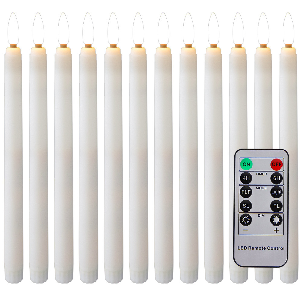 3D Led Flameless Flickering Battery Operated White Taper Candles with