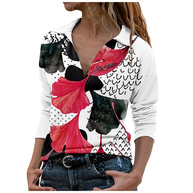 Blusa informal con estampado de manga larga y cuello vuelto para mujer a la moda Fridja fjkfkj8054