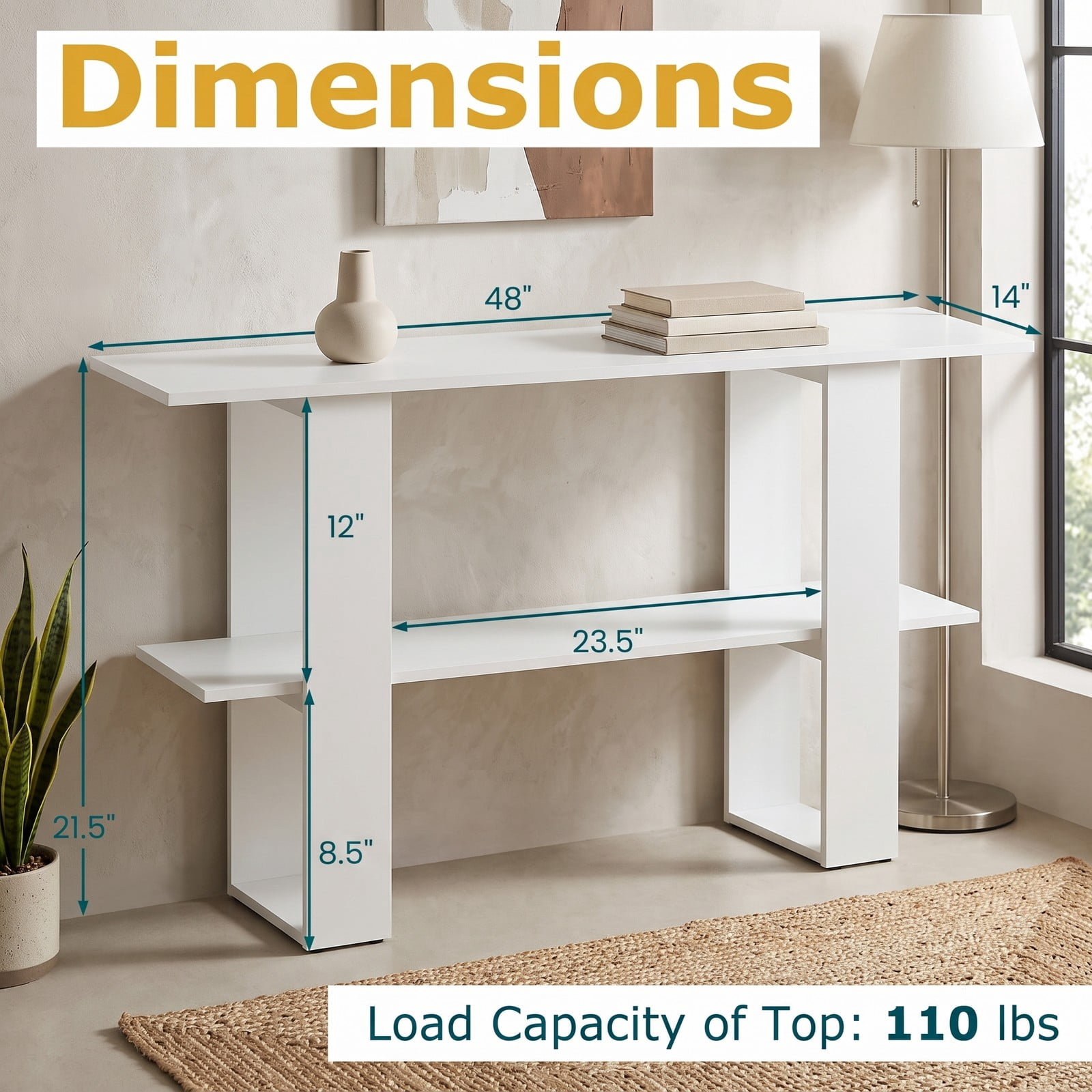Furnibear 2-Tier TV Stand for TVs up to 55 Inch, Wood Entertainment Center Console Table with Open Storage Shelf, Media Cabinet for Living Room Bedroom, White