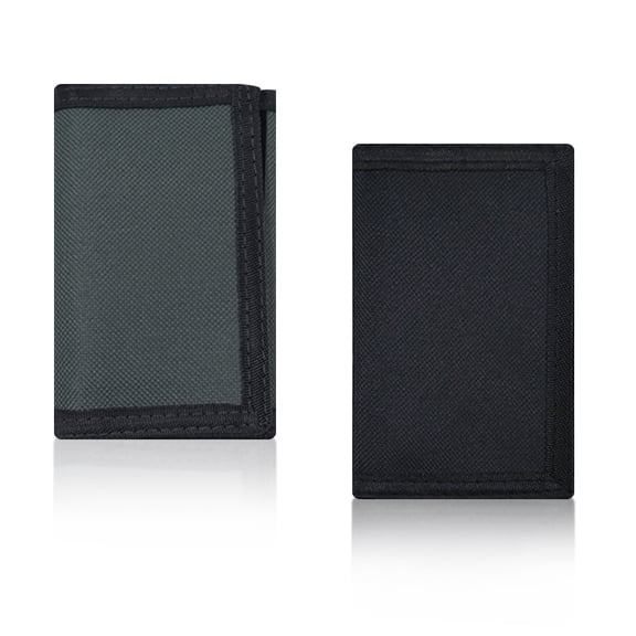 2 Colors Trifold Canvas Boys Wallet with Clasp and Zippered Coin Pocket and Card Holder, Outdoor Sports Wallet, Youth Wallet for Teen Boys Girls, Black and Gray