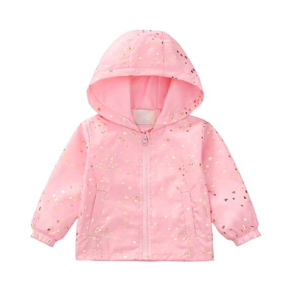 Ultrave Hooded Jacket for Girls Cute Print Zip Up Outwear Elastic Cuff Hem Jackets with Pocket Windbreaker Clothes for 1-9Y