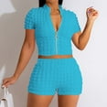 thumbnail image 2 of EHQJNJ Summer Outfits for Women Casual Fashion Set Shorts Set Stand Neck Zippered Cardigan Top Suit Shorts Two Piece Set Top and Shorts Set Vacation Outfits for Women Outfit for Women Valentines, 2 of 7