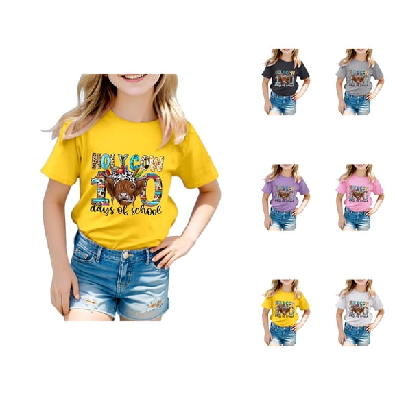 Back to School Girls top Short Sleeve Print T-Shirt Crewneck Fan Gift Tee for Kids