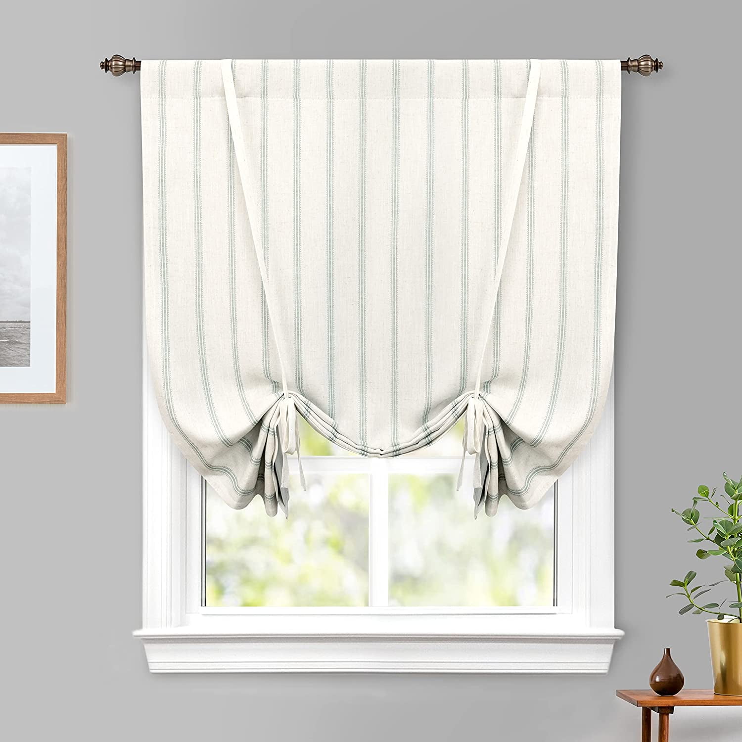 DriftAway Farmhouse Linen Blend Blackout Tie Up Curtain for Kitchen