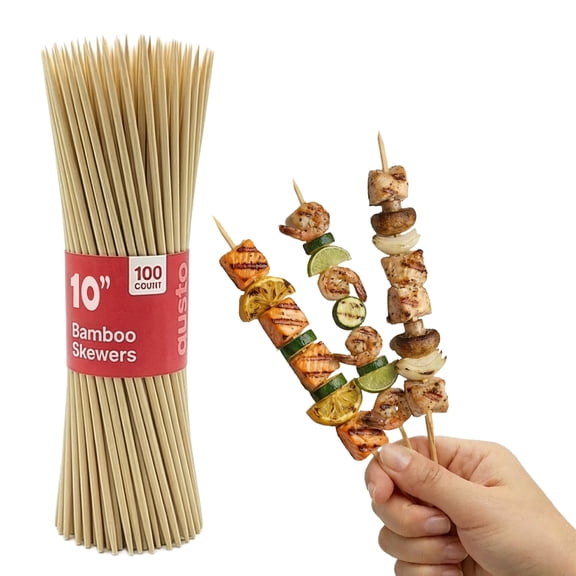 GUSTO 10" Bamboo Sticks Kabob Skewers for Grilling BBQ Skewer Sticks, 100-Pack