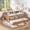 Natural, variant on URTR Queen Bed with Rail and Bookshelf, Queen Size Wooden Montessori Floor Bed with Small Stairs and Trundle, Queen Size Platform Bed Frame, No Box Spring Needed, Natural