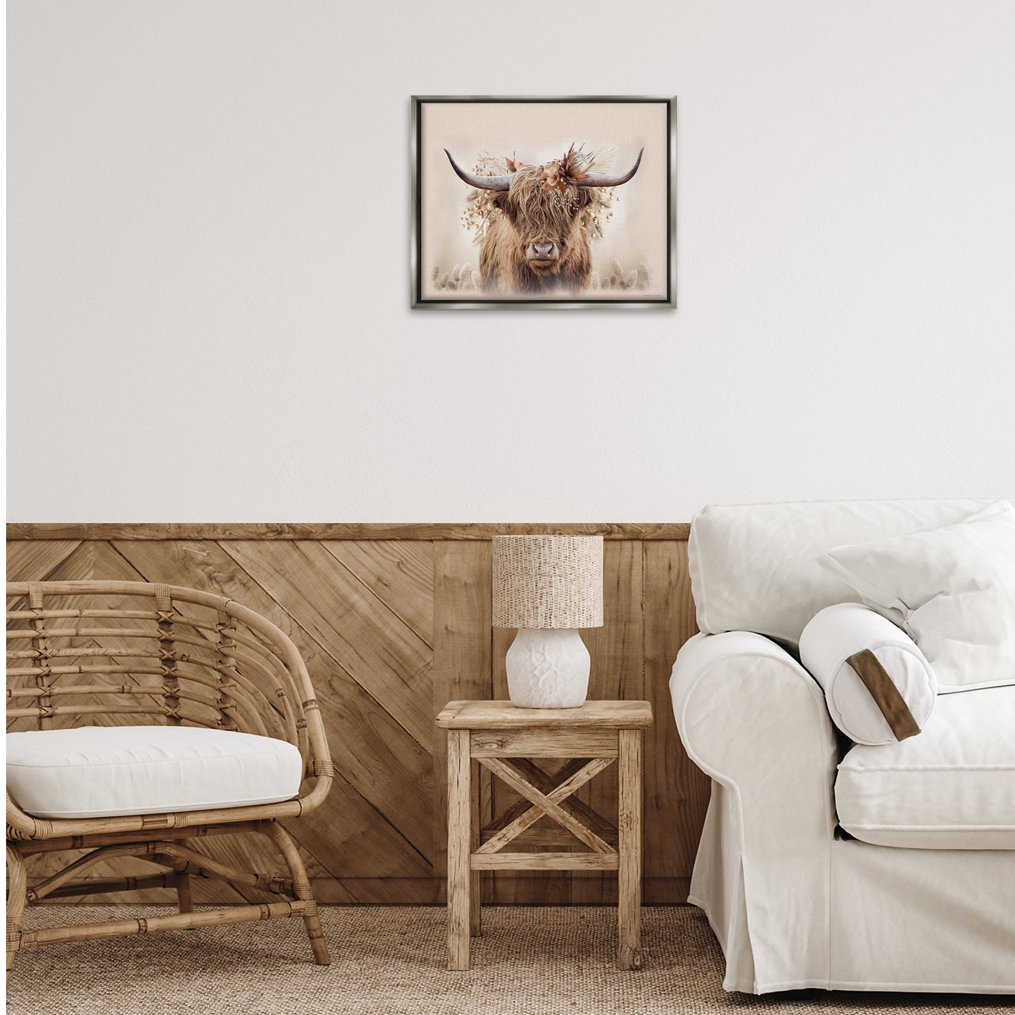 Stupell Industries Peachy Pastel Cattle Animals Painting Gray Floater Framed Canvas Art Print Wall Art, 21 x 17