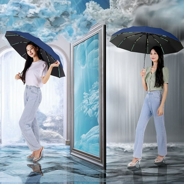 Paraguas plegable de 60 varillas para días soleados y lluviosos, totalmente automático, grande, de plástico negro reforzado, parasol y protección solar, plegable, de tela, para lluvia.