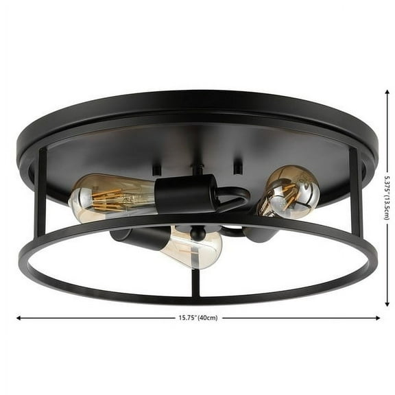 SAFAVIEH Broux 16 in. Industrial 3-Light Black Iron Mount Light with Shade