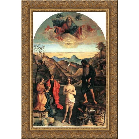 Baptism of Christ 19x24 Gold Ornate Wood Framed Canvas Art by Bellini, Giovanni