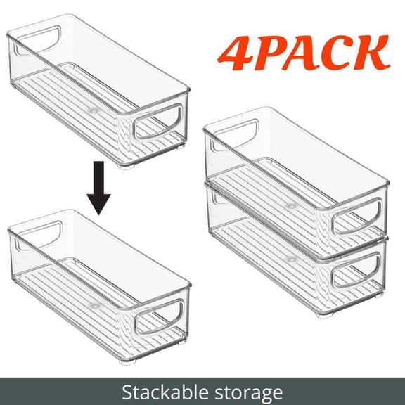 4-Pack Clear Plastic Storage Bins with Handles, Organizer for Cabinet, Closet, Pantry, Office, Desk Drawers, Organizer for Notes, Pens, Pencils