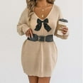 thumbnail image 6 of JGGSPWM Womens Long Sleeve Sweater Dress Knot Spliced V Neck Loose Fit Ribbed Knit Pullover Mini Dress Fall Outfit Yellow XL, 6 of 7