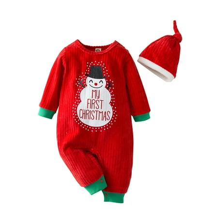 

TUOBARR Newborn Kid Baby Cartoon Christmas Boys Girls Clothes Jumpsuit+Hat Set Outfits Red (0-24Months)