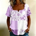 thumbnail image 2 of Enjoytime Womens Casual Tops Floral Print Button Down Square Neck Short Sleeve Blouse Summer Plus Size Work Shirts, 2 of 8